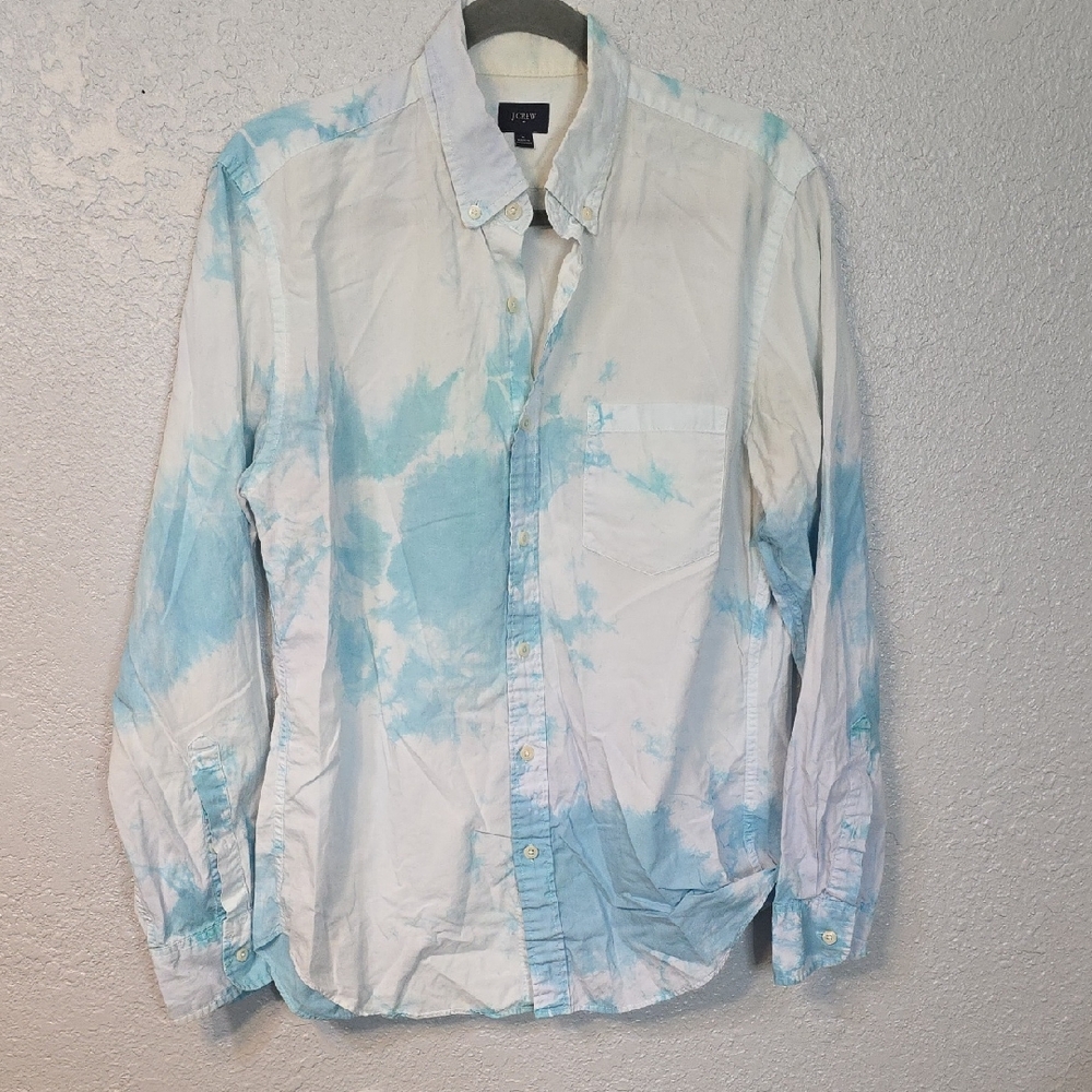 J. Crew Tie-Dye Blue and White Button Down Shirt